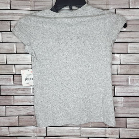 NWT Puma‎ Girls Grey Short Cap Sleeve Crew Neck Graphic Print T Shirt Size 6 Top - Picture 3 of 12